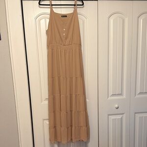 Stylish Beige Maxi Dress with Button Accents